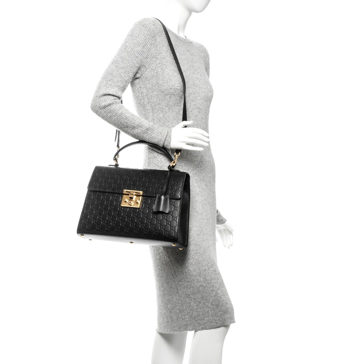 Guccissima Signature Medium Padlock Top Handle Bag Black