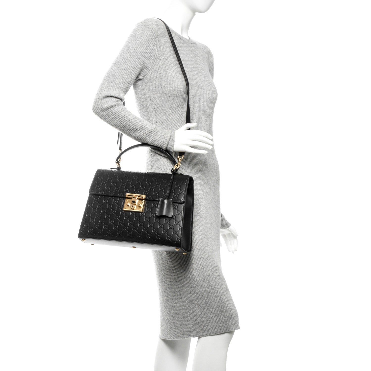 Gucci Guccissima Signature Medium Padlock Top Handle Bag Black 2 of 7