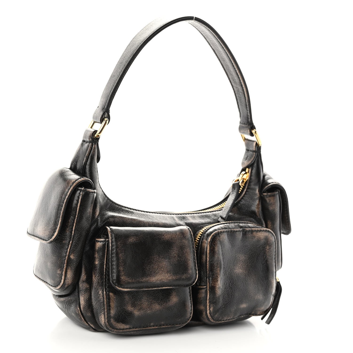 Miu Miu Distressed Nappa Pocket Bag Sand Coffee 3 of 9