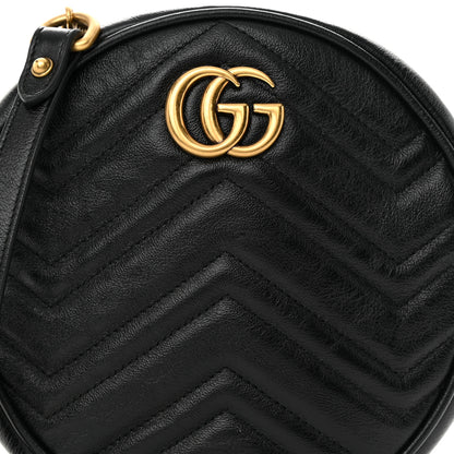 Gucci Azalea Calfskin Matelasse Heart Mini GG Marmont Round Shoulder Bag Black 8 of 12