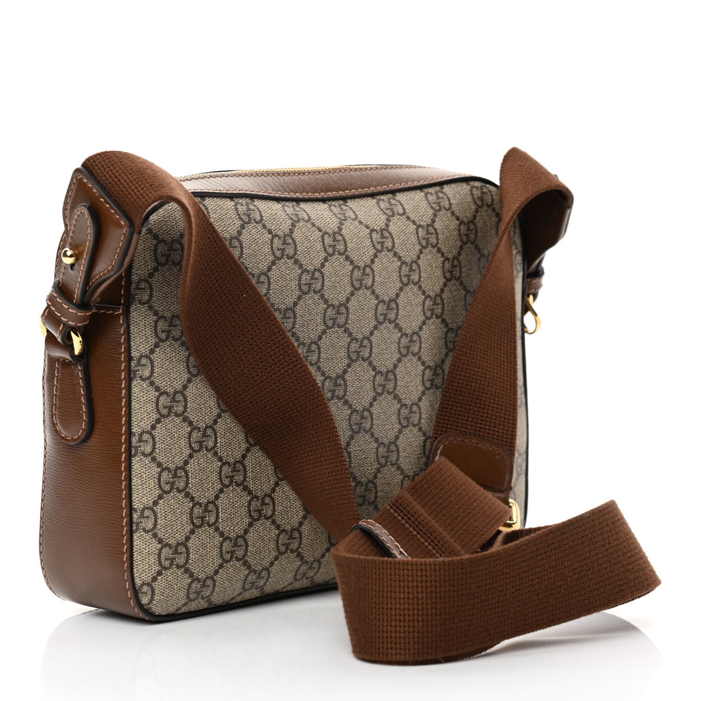 GG Supreme Monogram Azalea Calfskin Retro Interlocking G Messenger Shoulder Bag Beige Ebony Brown Sugar