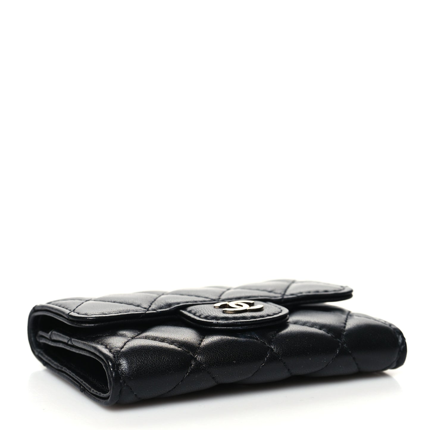 Lambskin Quilted Flap Card Holder Wallet Black