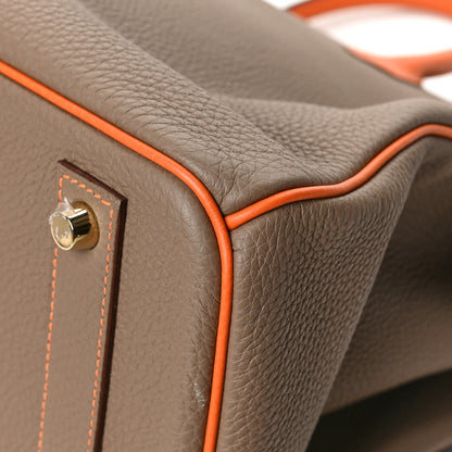Hermes Togo Bi Color Horseshoe Birkin 40 Etoupe Orange 11 of 11