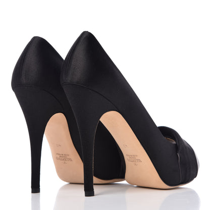 Valentino Garavani Satin Peep Toe Pumps 40 Black 4 of 15