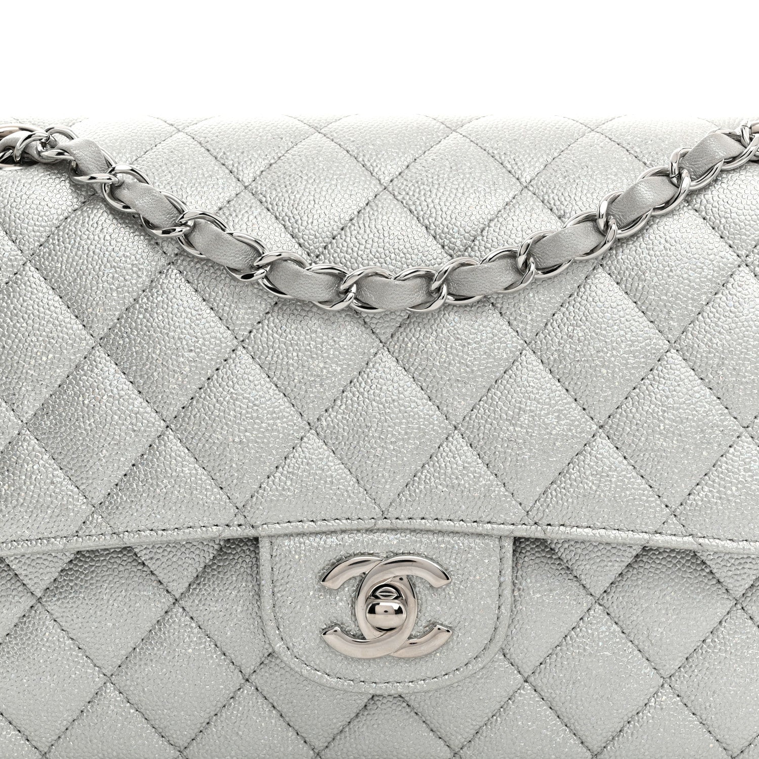 Chanel Glittered Metallic Caviar Quilted Medium Double Flap Silver 8 of 10