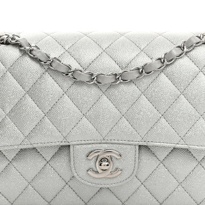 Chanel Glittered Metallic Caviar Quilted Medium Double Flap Silver 8 of 10