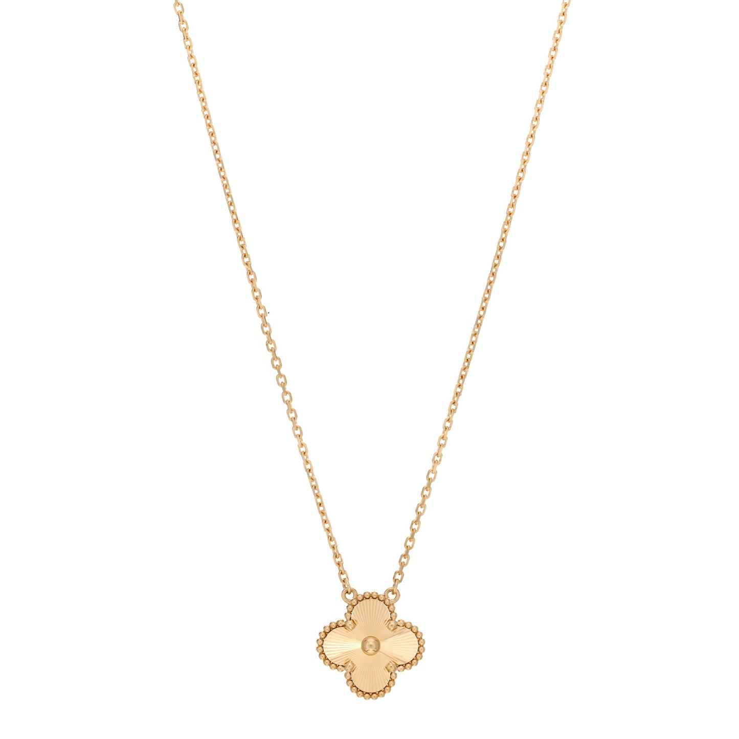 18K Yellow Gold Guilloche Vintage Alhambra Pendant Necklace
