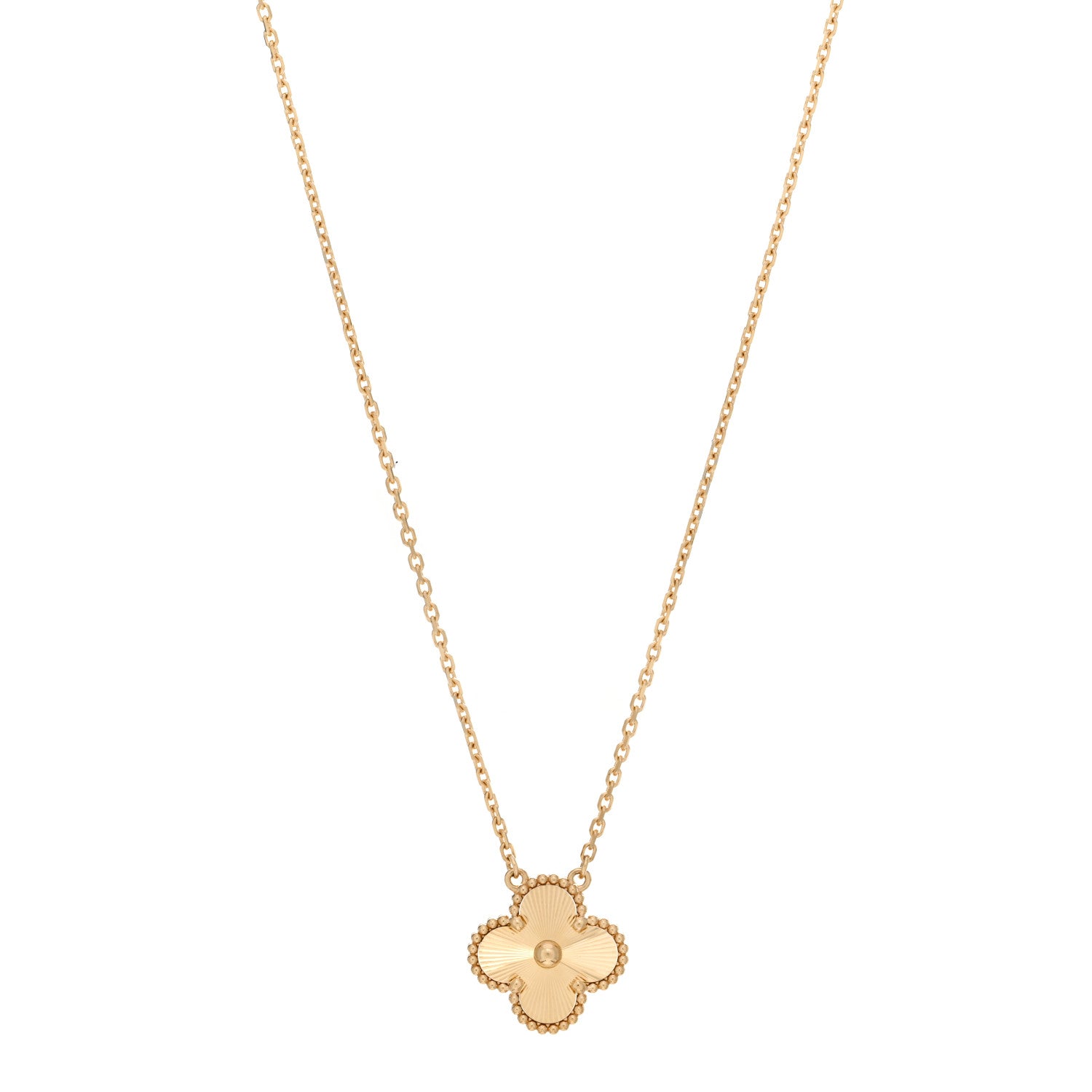 Van Cleef & Arpels 18K Yellow Gold Guilloche Vintage Alhambra Pendant Necklace 1 of 5