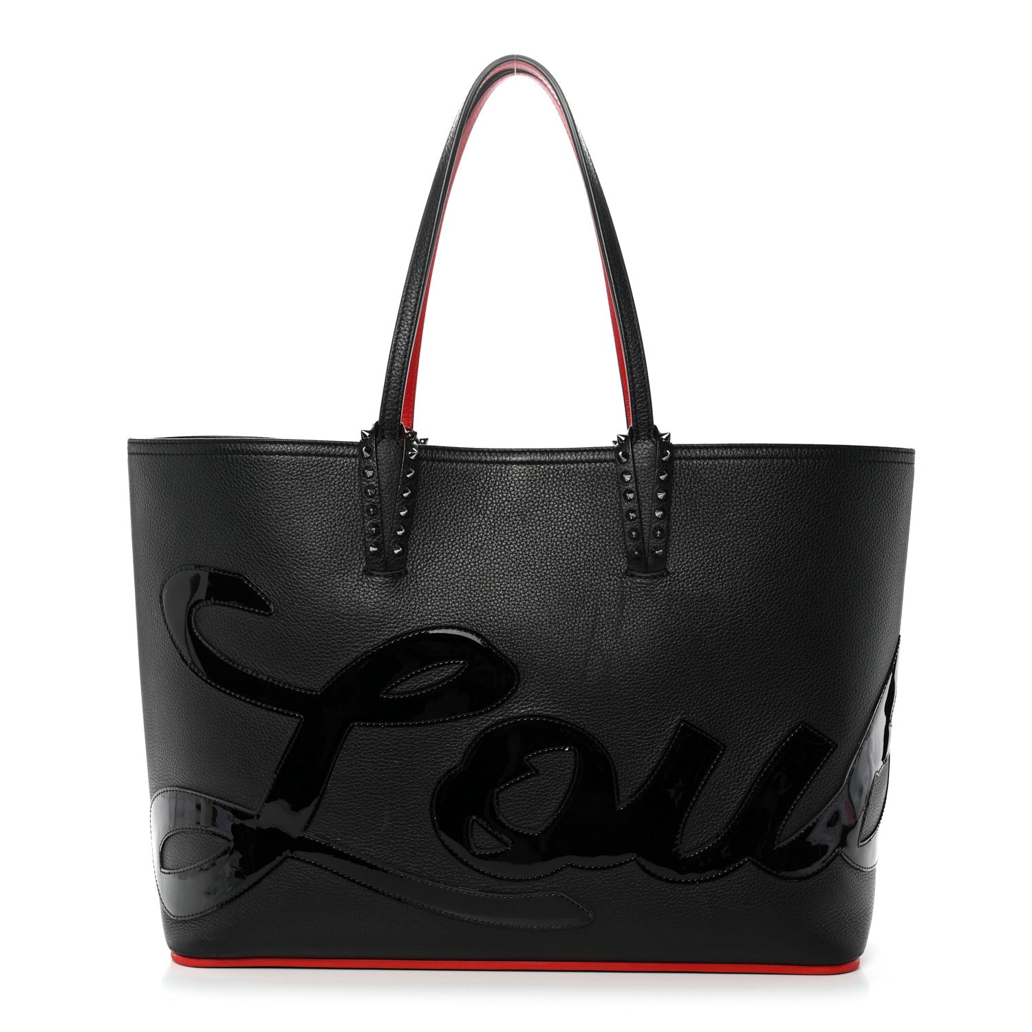 Christian Louboutin Calfskin Patent Logo Spikes East West Cabata Tote Black 1 of 15