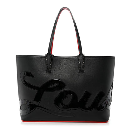 Christian Louboutin Calfskin Patent Logo Spikes East West Cabata Tote Black 1 of 15