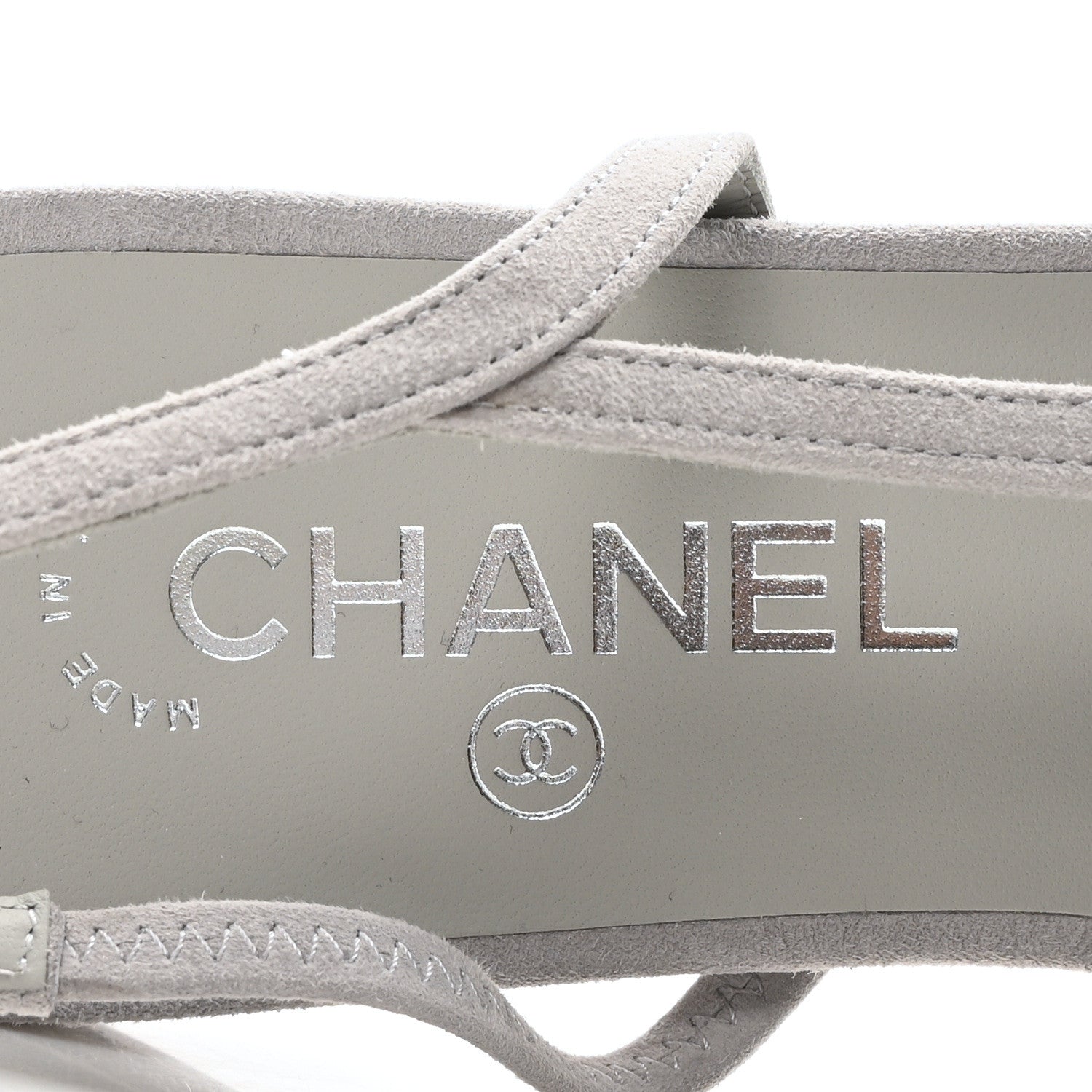 Chanel Suede Crystal Grosgrain Cap Toe CC Slingback Flats 40 Gray Silver Black 8 of 9