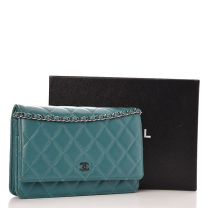 Chanel Lambskin Quilted Wallet On Chain WOC Blue 11 of 11