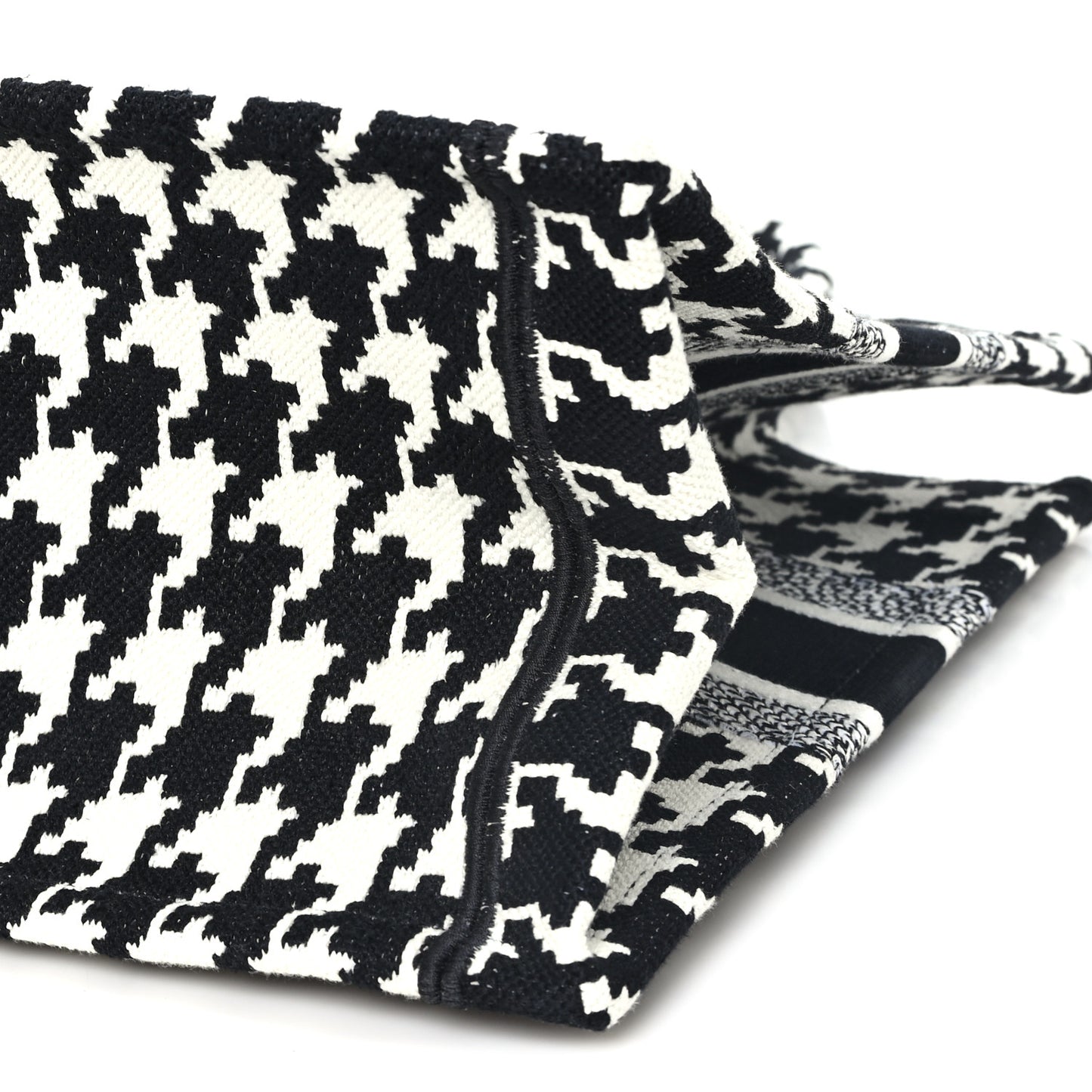 Canvas Macro Houndstooth Embroidered Medium Book Tote Black White