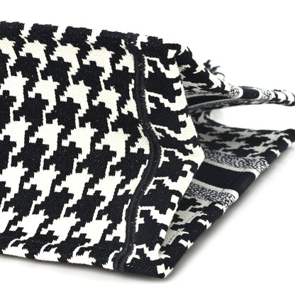 Christian Dior Canvas Macro Houndstooth Embroidered Medium Book Tote Black White 10 of 11