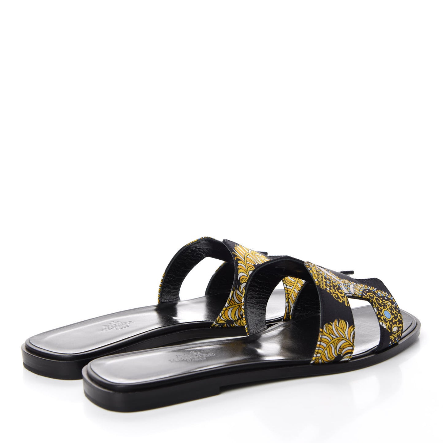 Silk Printed Sous L'Egide de Mars Oran Sandals 39 Bleu Black