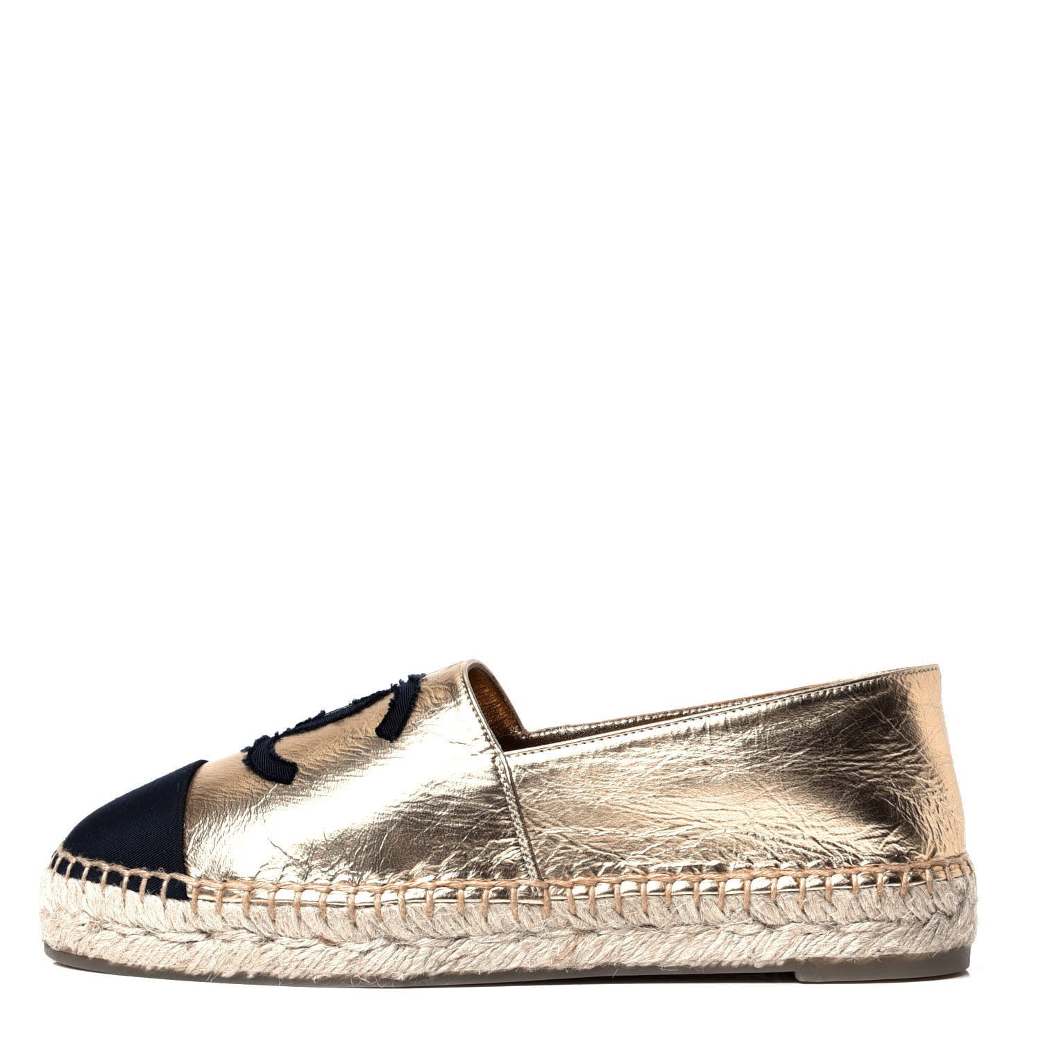 Chanel Metallic Lambskin Grosgrain CC Espadrilles 37 Gold Black 1 of 5