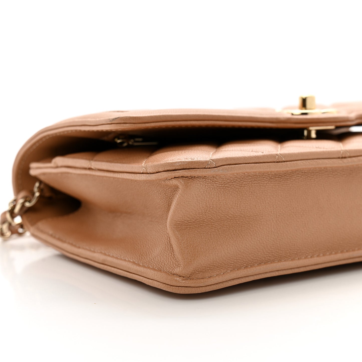 Lambskin Quilted Hold The Line Wallet On Chain WOC Dark Beige