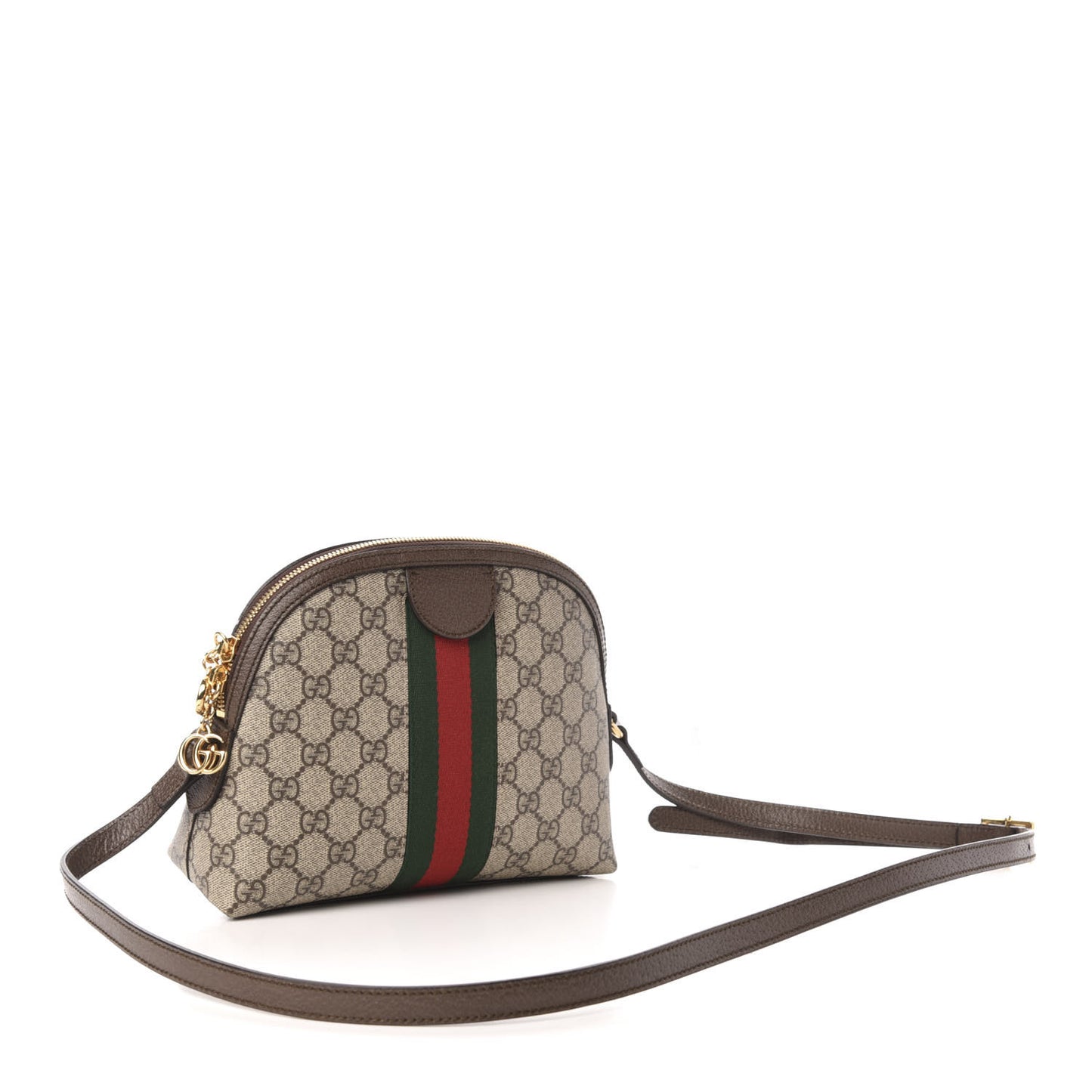 GG Supreme Monogram Textured Dollar Calfskin Web Small Ophidia Dome Shoulder Bag Beige Ebony New Acero