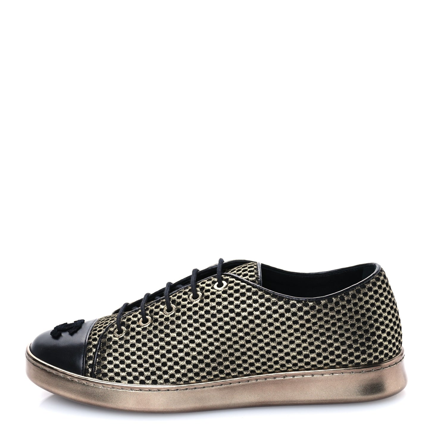 Fabric Mesh Lambskin Low Top Sneakers 39.5 Gold Black
