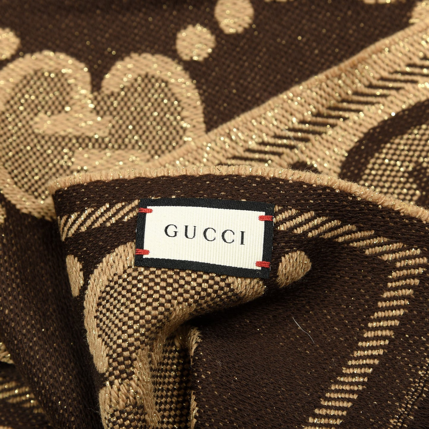 Wool Lame Jacquard Monogram Jumbo GG Lady Nest Lux Scarf Beige Dark Brown