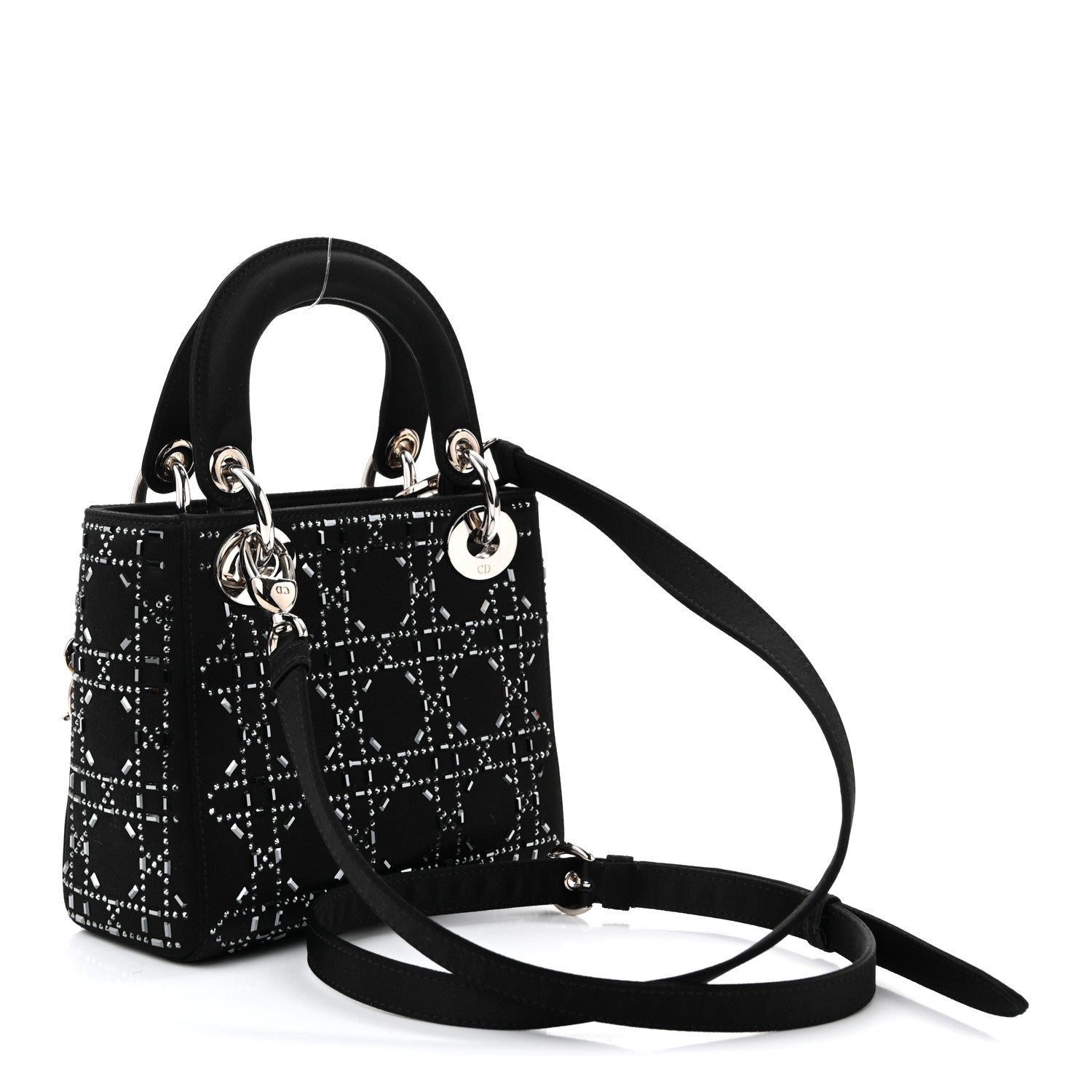 Christian Dior Satin Crystal Cannage Mini Lady Dior Black 3 of 11