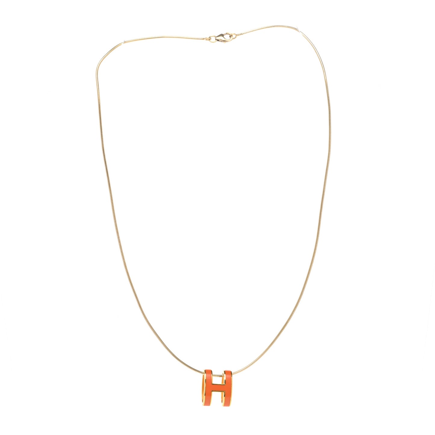 Lacquered Gold Pop H Pendant Necklace Orange