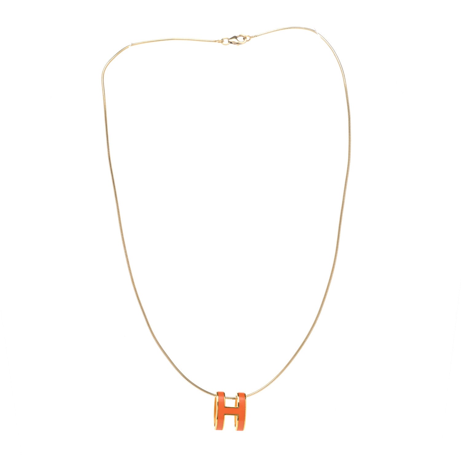 Hermes Lacquered Gold Pop H Pendant Necklace Orange 3 of 6