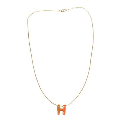 Hermes Lacquered Gold Pop H Pendant Necklace Orange 3 of 6