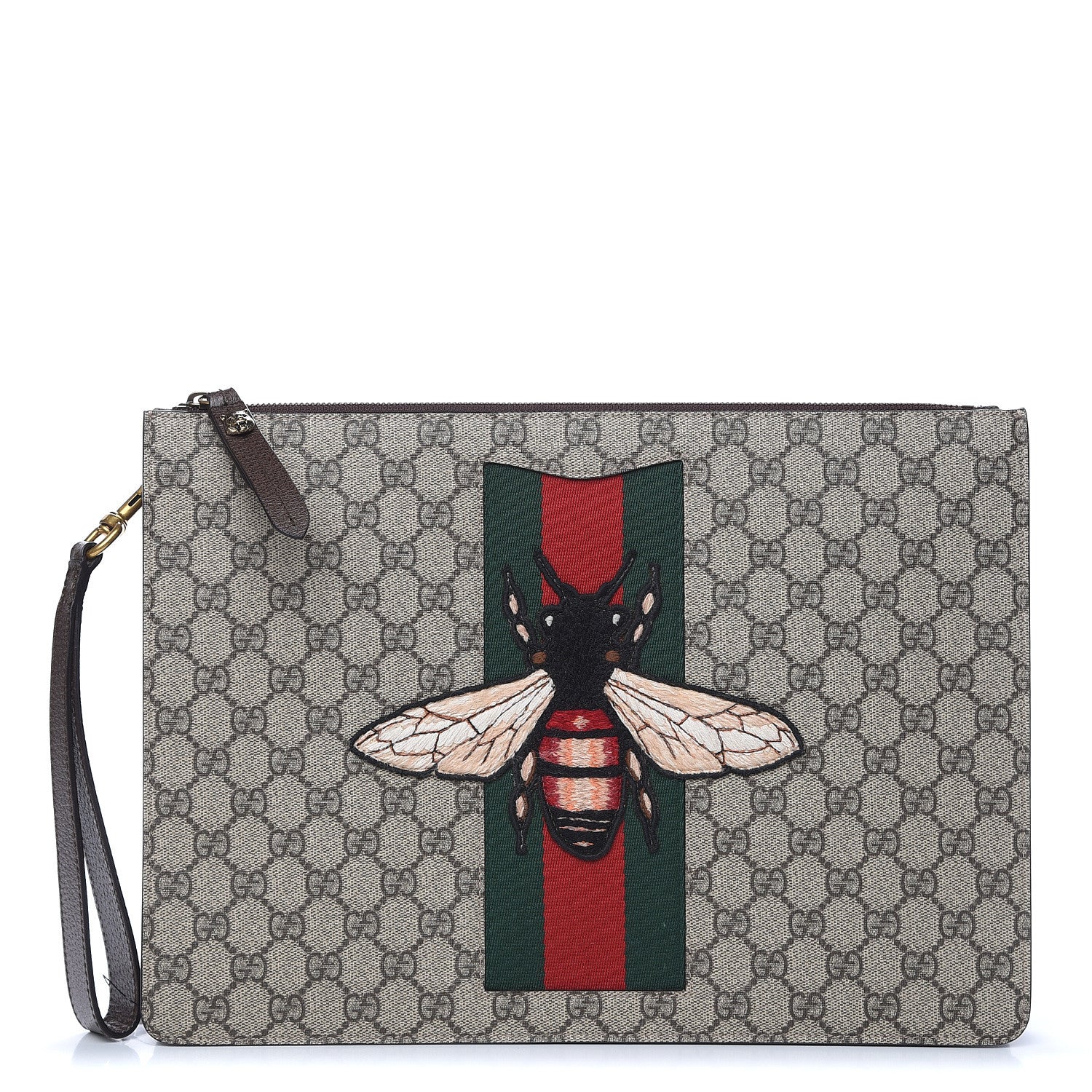 Gucci GG Supreme Monogram Web Animalier Bee Embroidered Medium Documents Holder Beige New Acero 1 of 9
