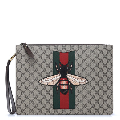 Gucci GG Supreme Monogram Web Animalier Bee Embroidered Medium Documents Holder Beige New Acero 1 of 9