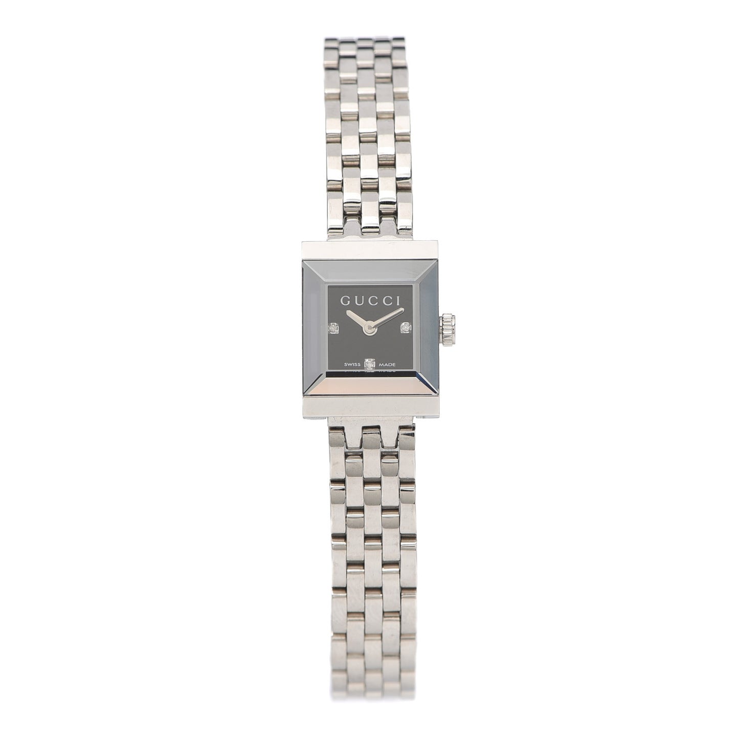 Stainless Steel Diamond 14mm G- Frame Square Quartz Watch Black