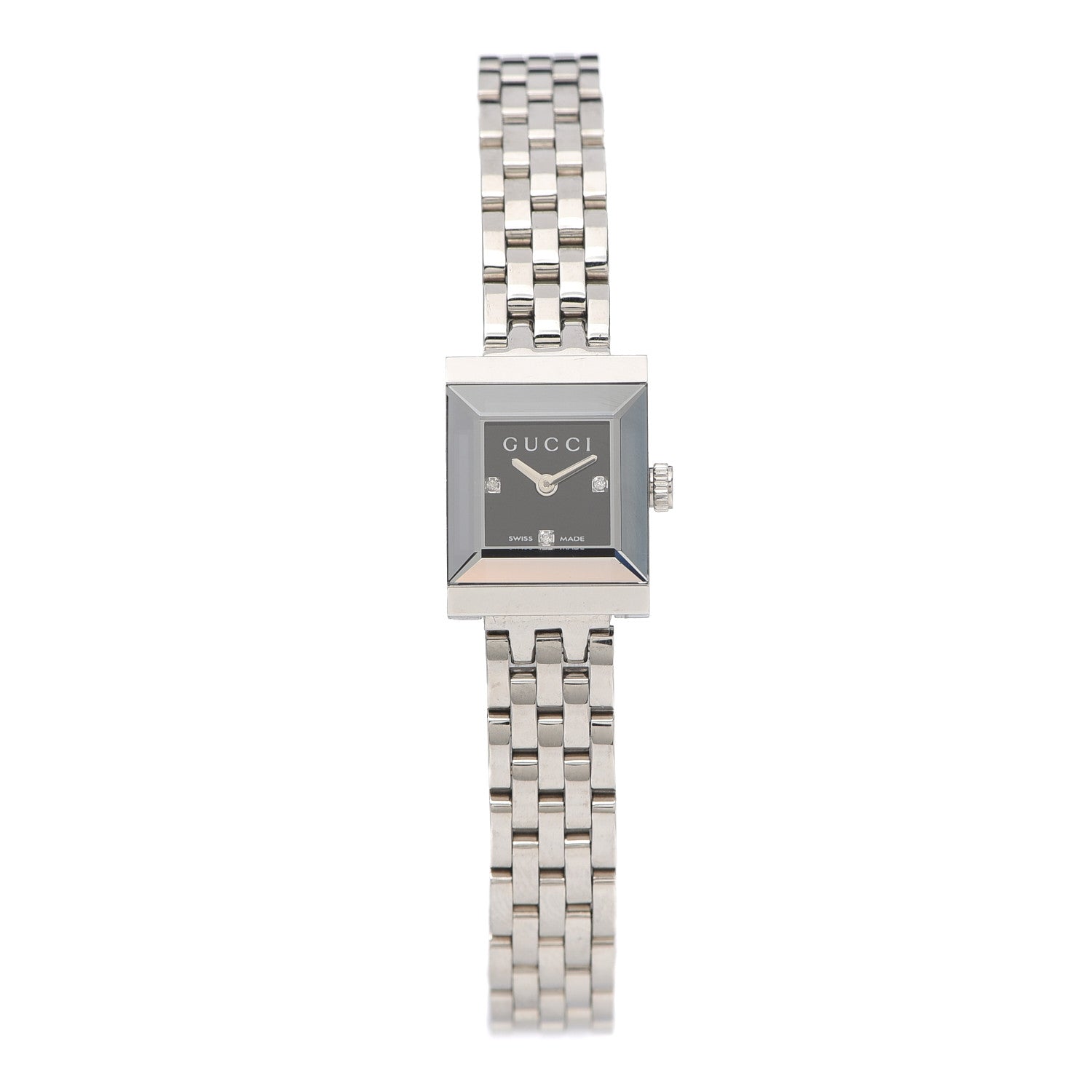 Gucci Stainless Steel Diamond 14mm G- Frame Square Quartz Watch Black 1 of 5