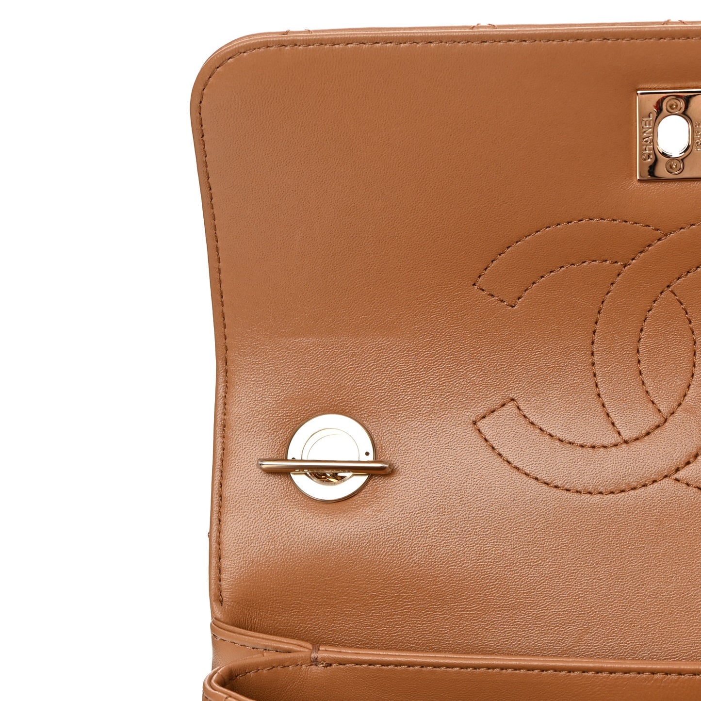 Lambskin Quilted Small Trendy CC Flap Dual Handle Bag Camel