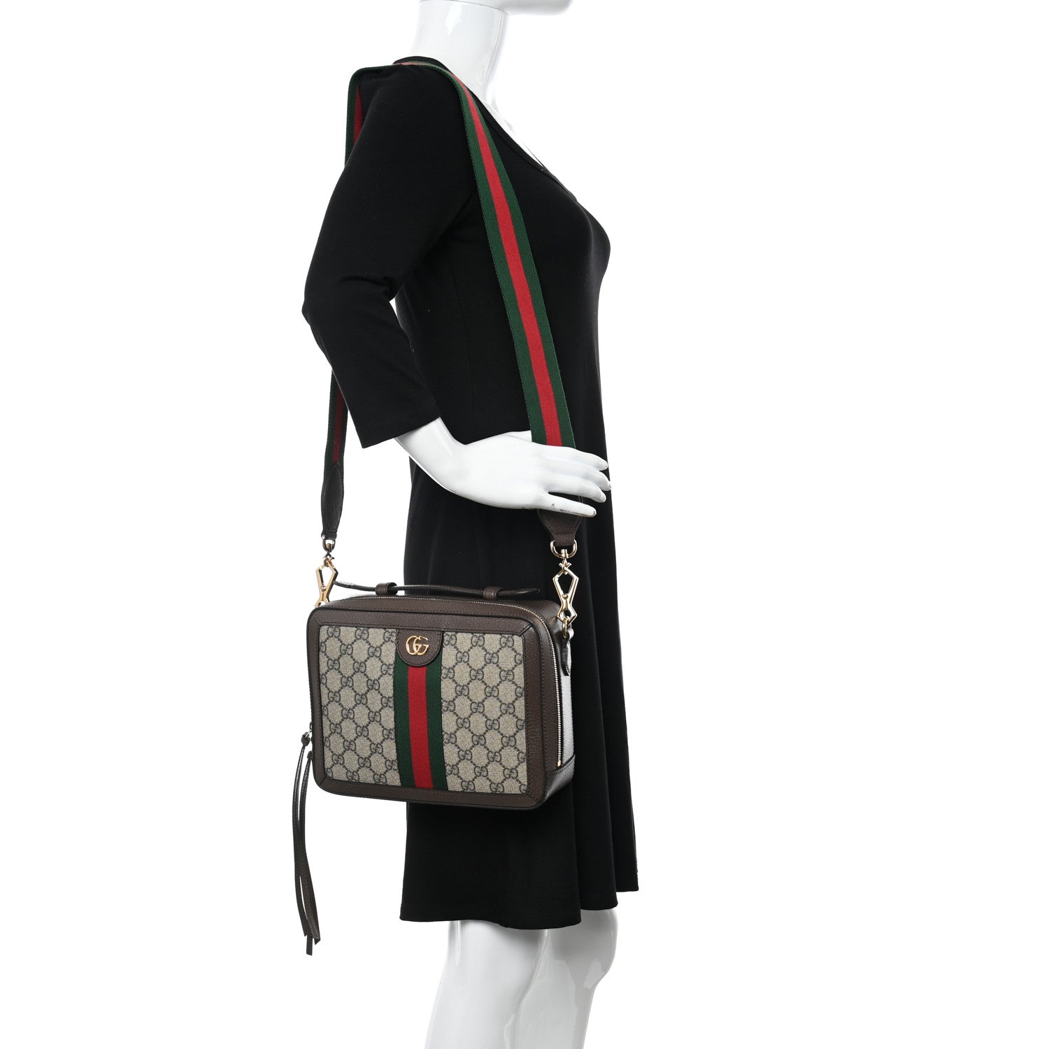 Gucci GG Supreme Monogram Web Small Ophidia Top Handle Shoulder Bag Brown 2 of 9