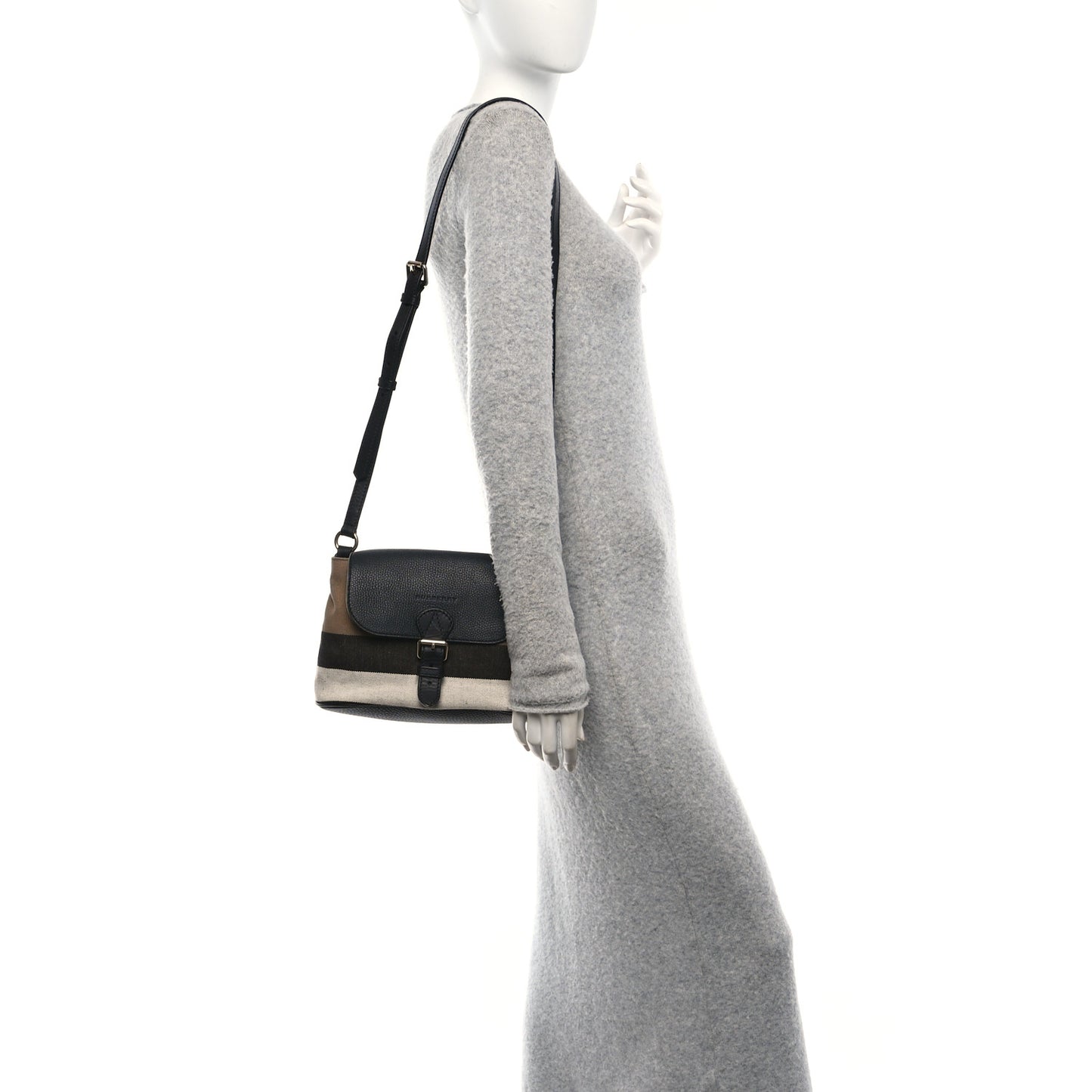 Mega Check Grainy Calfskin Small Gowan Messenger Bag Black