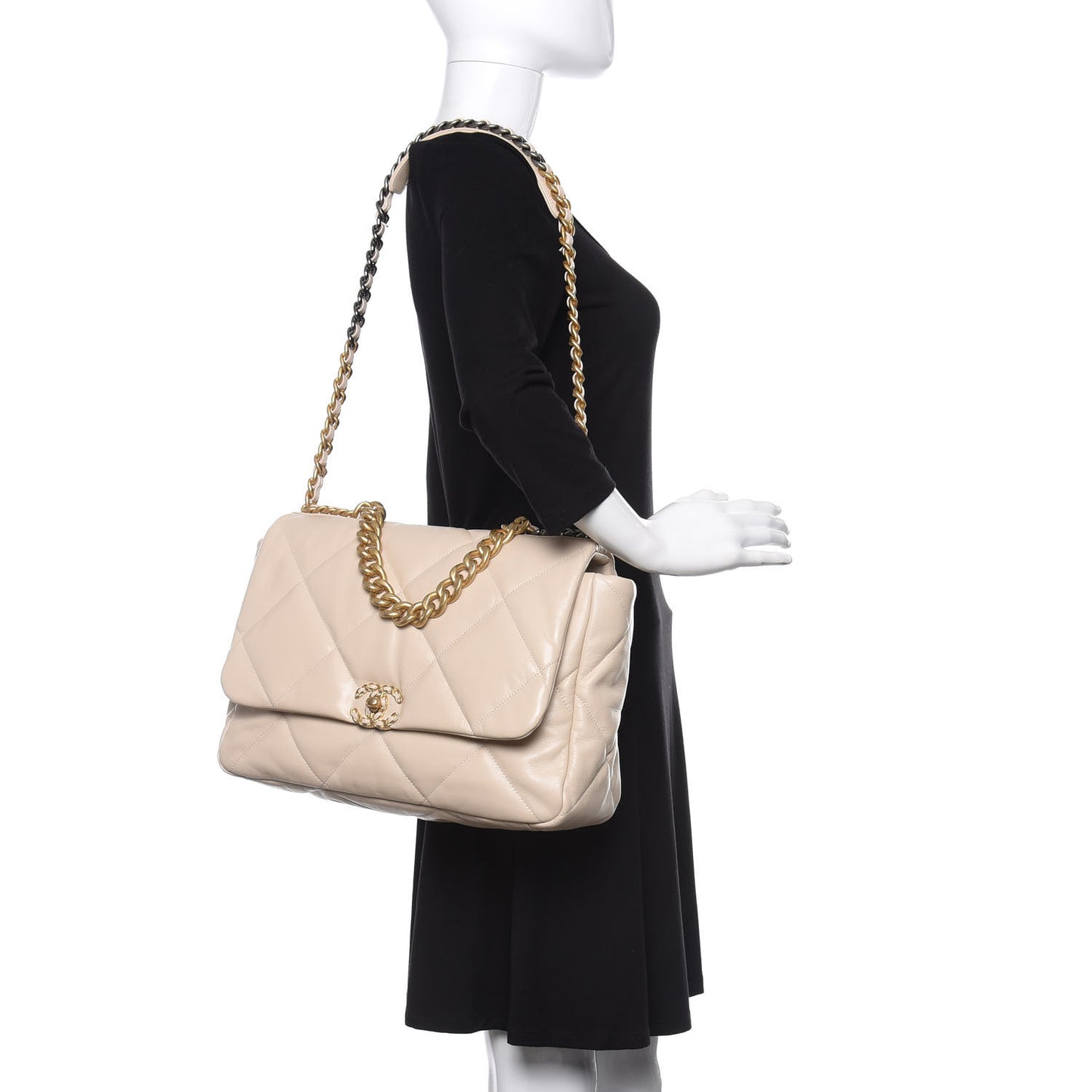 Goatskin Quilted Maxi 19 Flap Beige