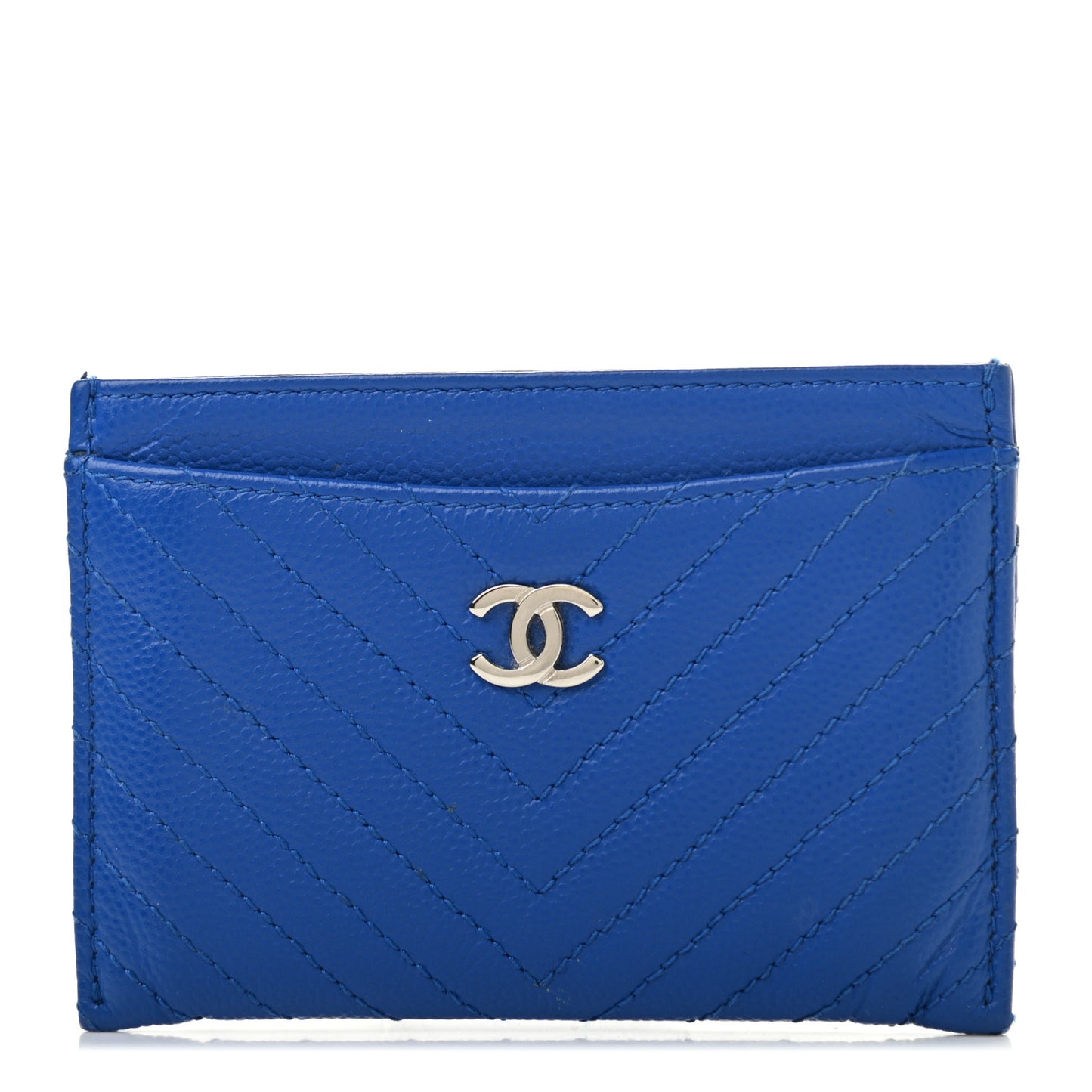Caviar Chevron Quilted Card Holder Bright Blue