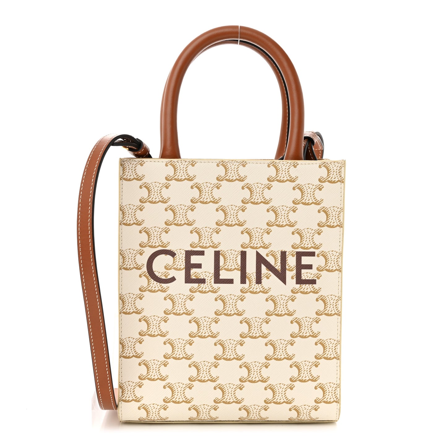 Triomphe Canvas Calfskin Mini Vertical Cabas White