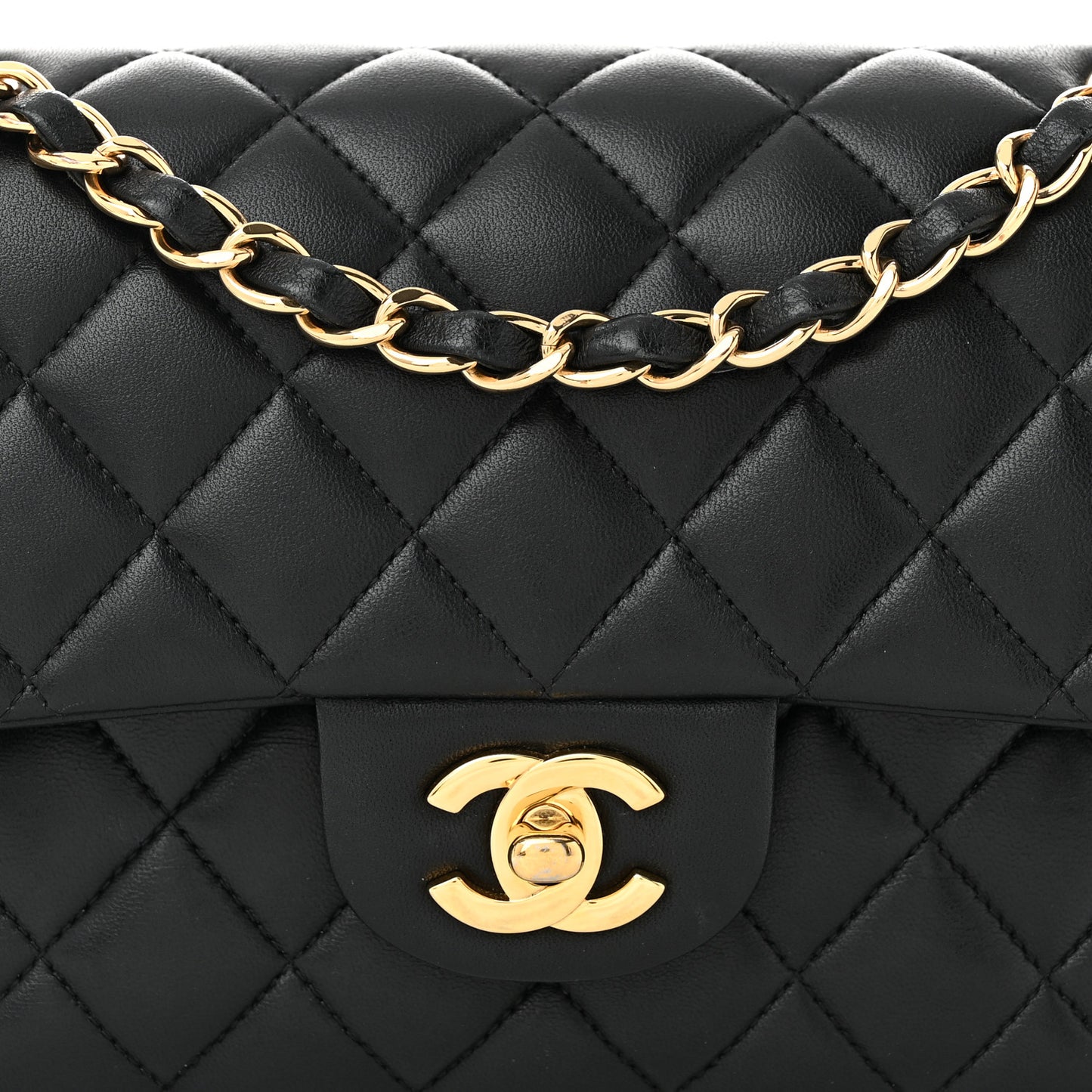 Lambskin Quilted Small Double Flap Black