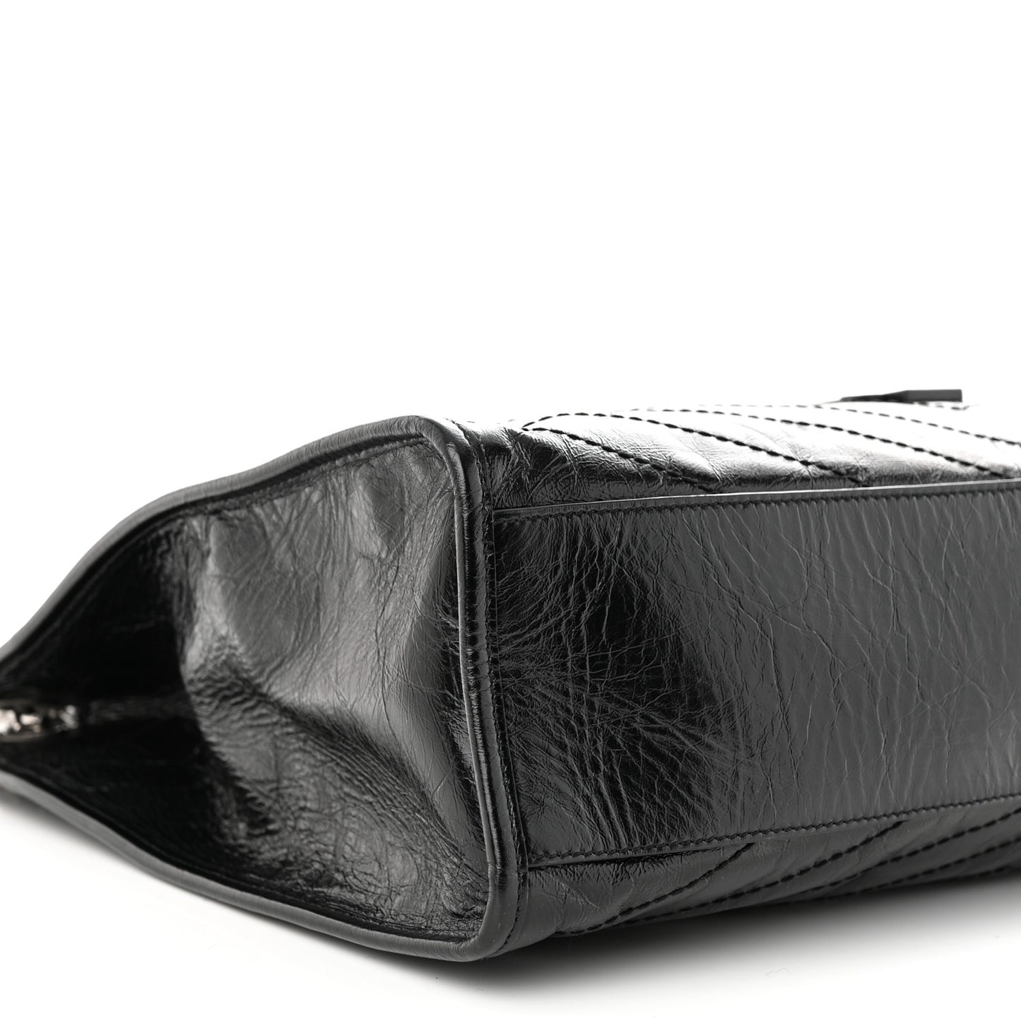 Crinkled Calfskin Matelasse Monogram Medium Niki Shopper Tote Black