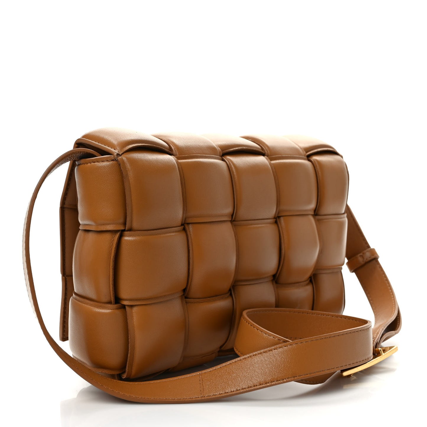 Nappa Maxi Intreccio Padded Cassette Crossbody Bag Caramel
