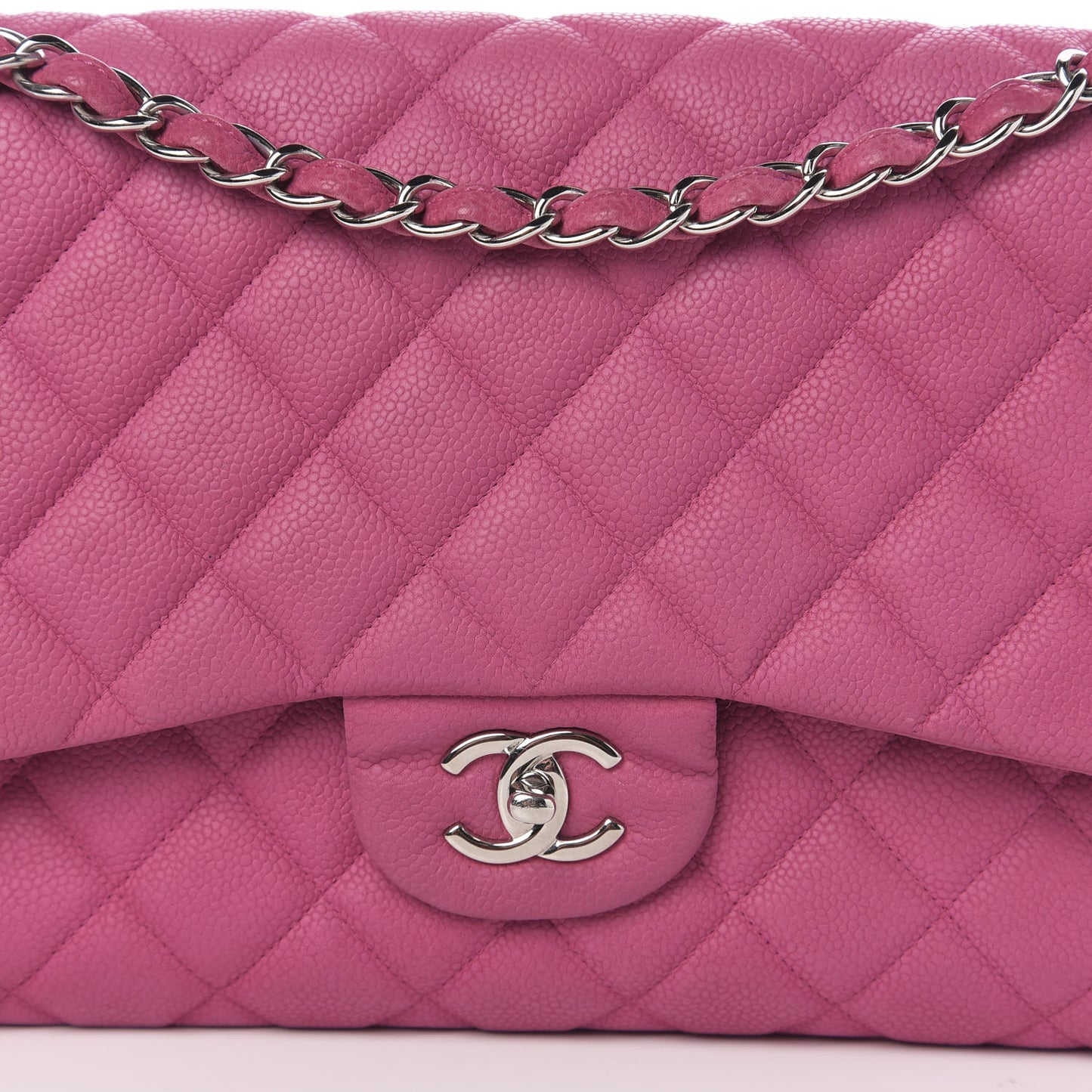 Iridescent Caviar Quilted Jumbo Double Flap Pink
