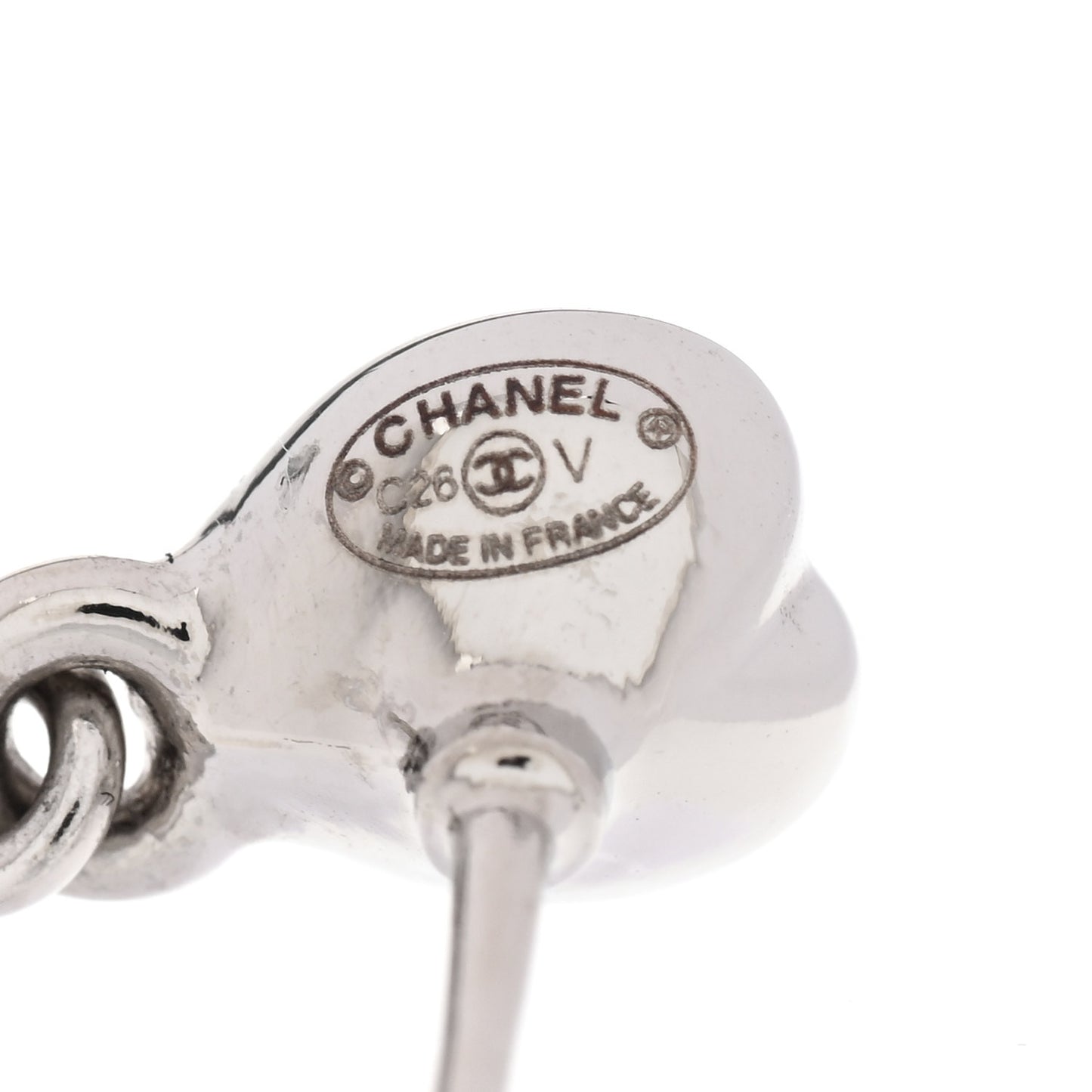 Crystal CC Heart Drop Earrings Silver