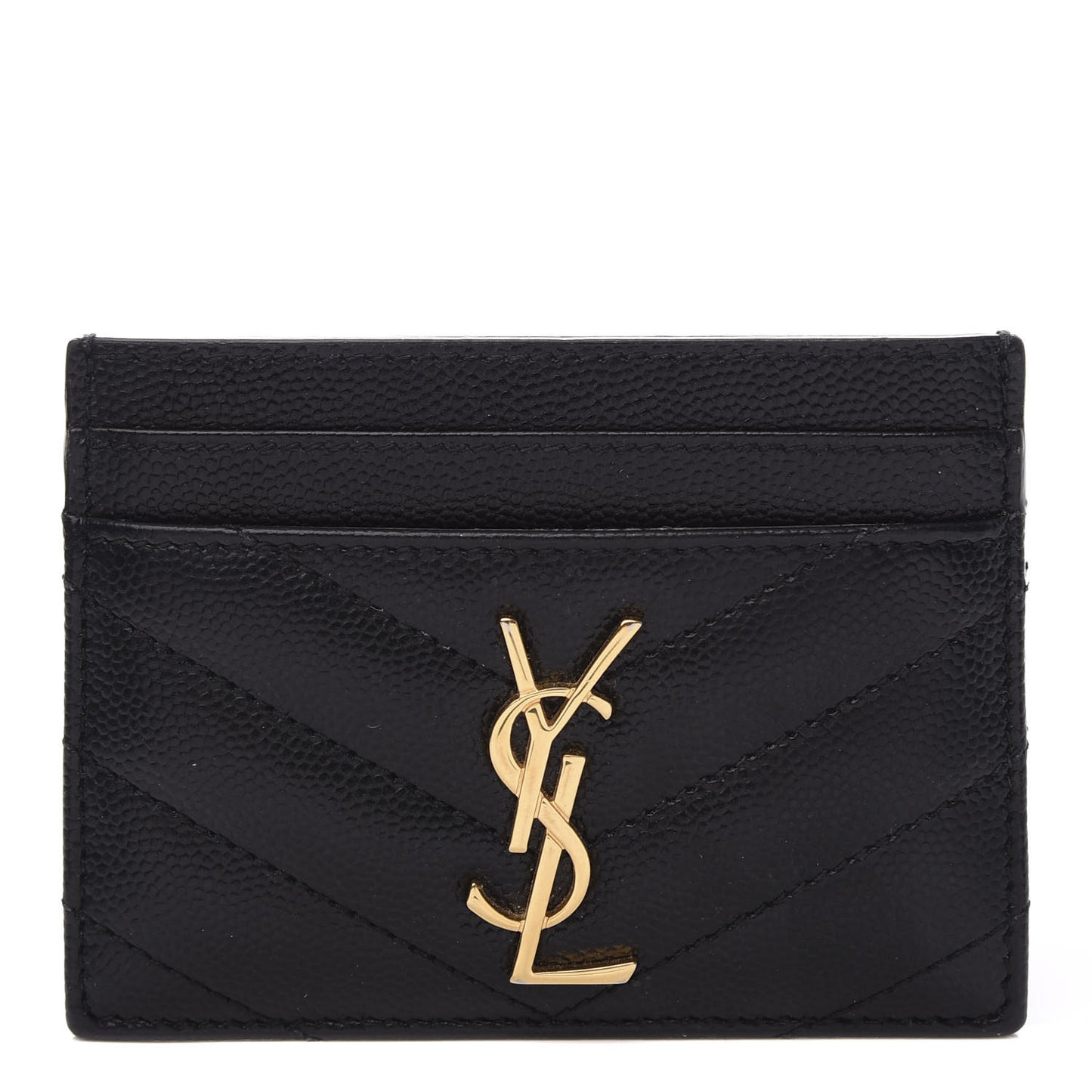 Grain De Poudre Matelasse Chevron Monogram Credit Card Case Black
