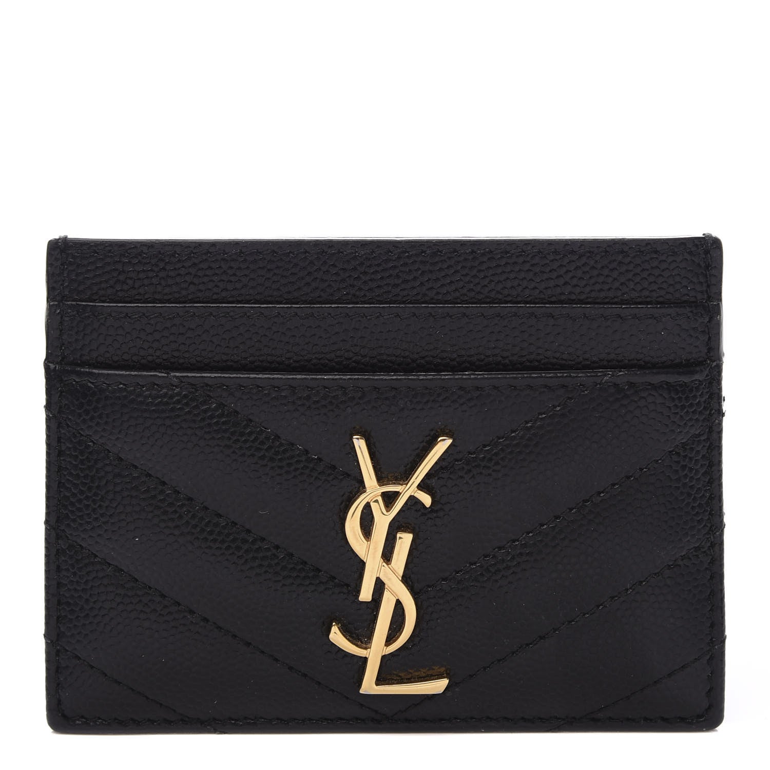 Saint Laurent Grain De Poudre Matelasse Chevron Monogram Credit Card Case Black 1 of 9