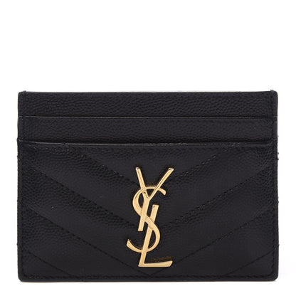 Saint Laurent Grain De Poudre Matelasse Chevron Monogram Credit Card Case Black 1 of 9