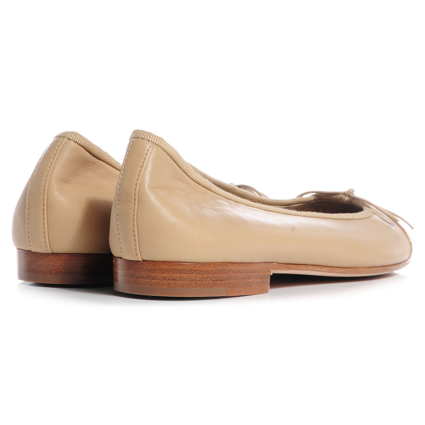 Leather Cap Toe Ballerina Flats 38 Beige Gold