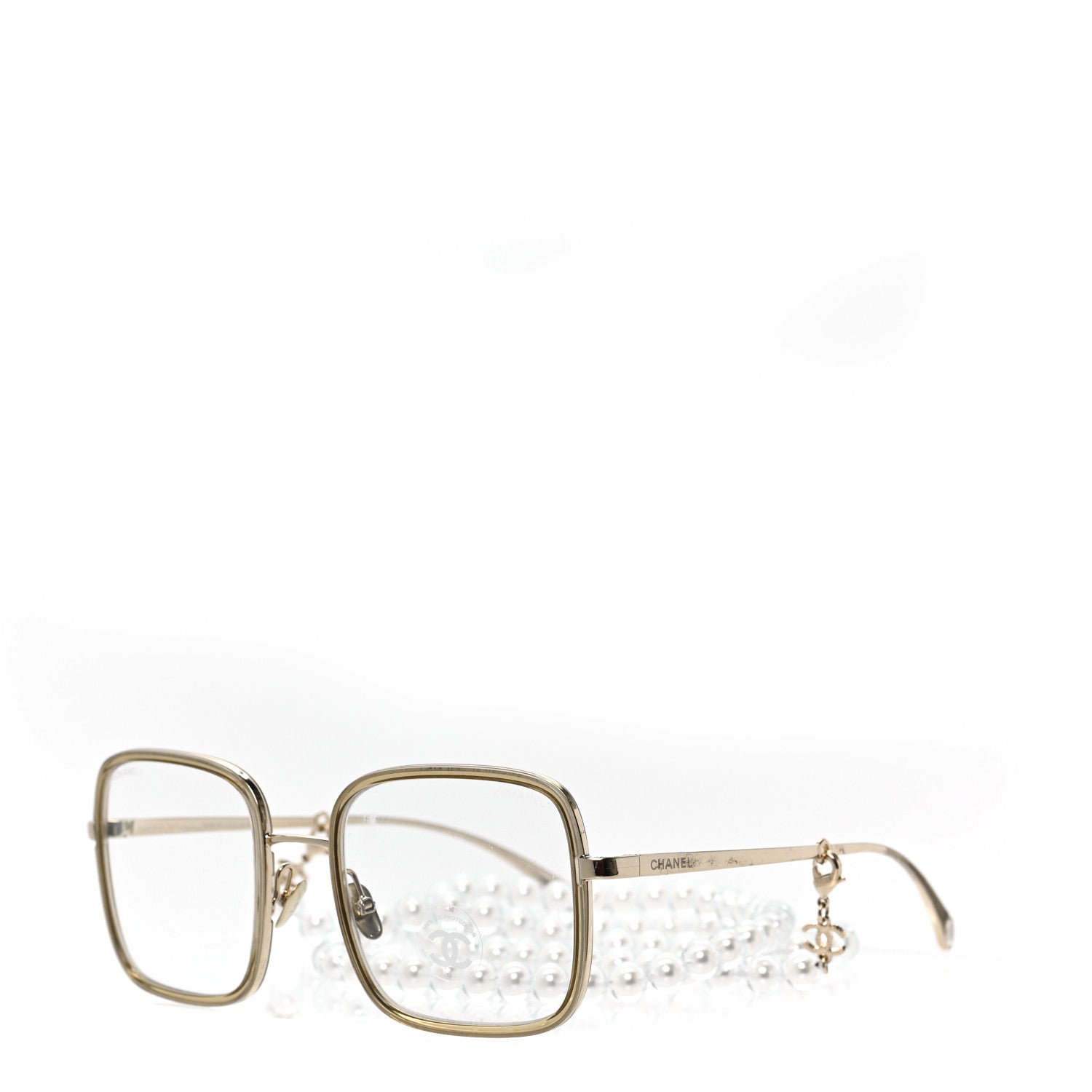 Chanel Square Removable Pearl Chain Eyeglasses 2195 Silver 1 of 6