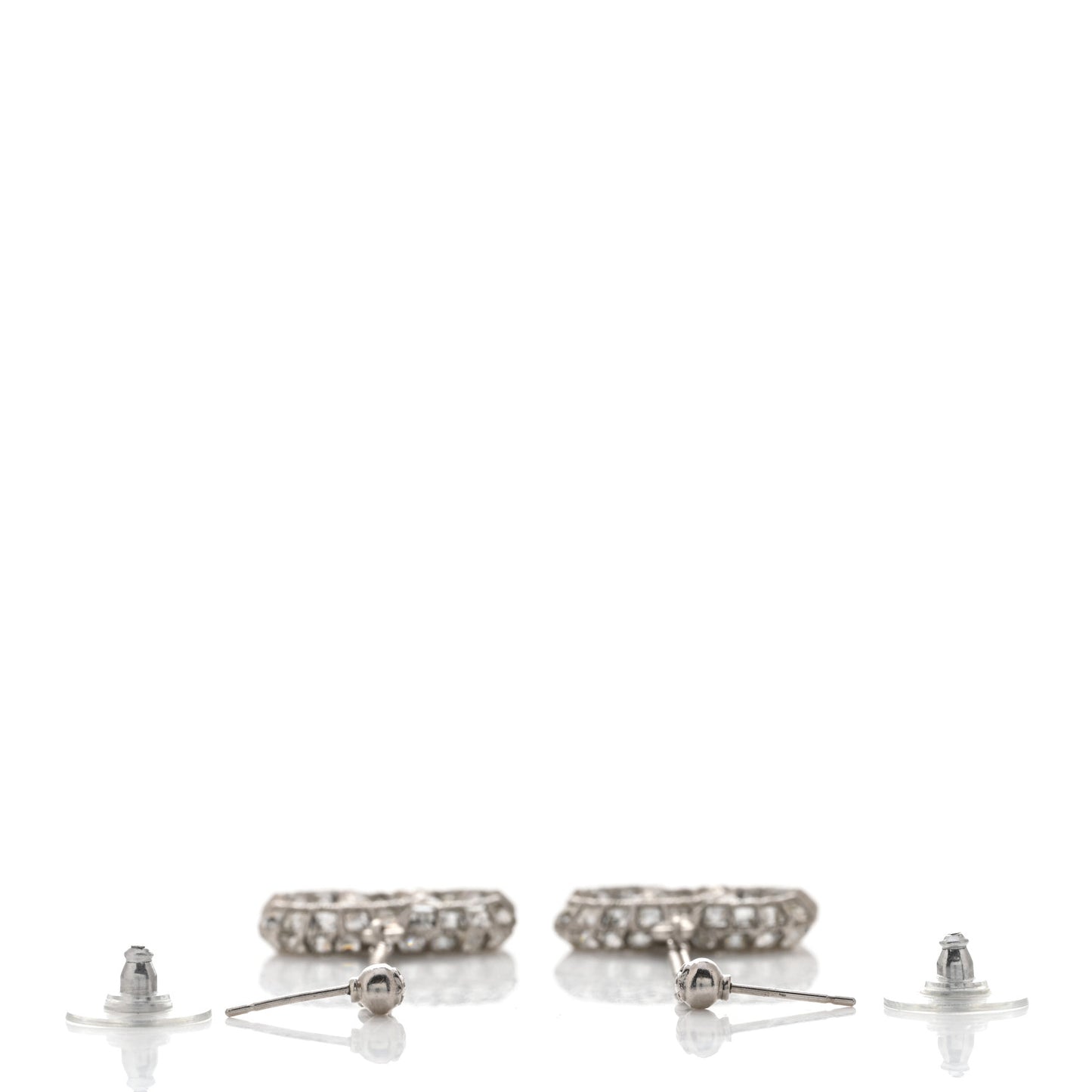 Baguette Crystal CC Drop Earrings Silver