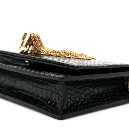 Saint Laurent Calfskin Crocodile Embossed Kate Monogram Tassel Chain Wallet Black 10 of 10